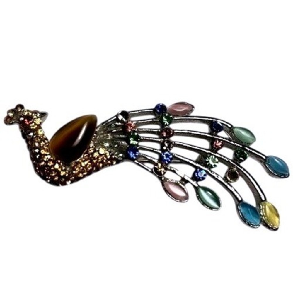 Peacock Brooch Pin Colorful Rhinestone Jewel Tone Bird Statement missing‎ stones
